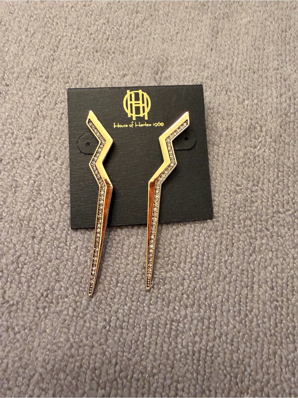 House of Harlow 1960 Gold Crystal Lightning Bolt Earrings